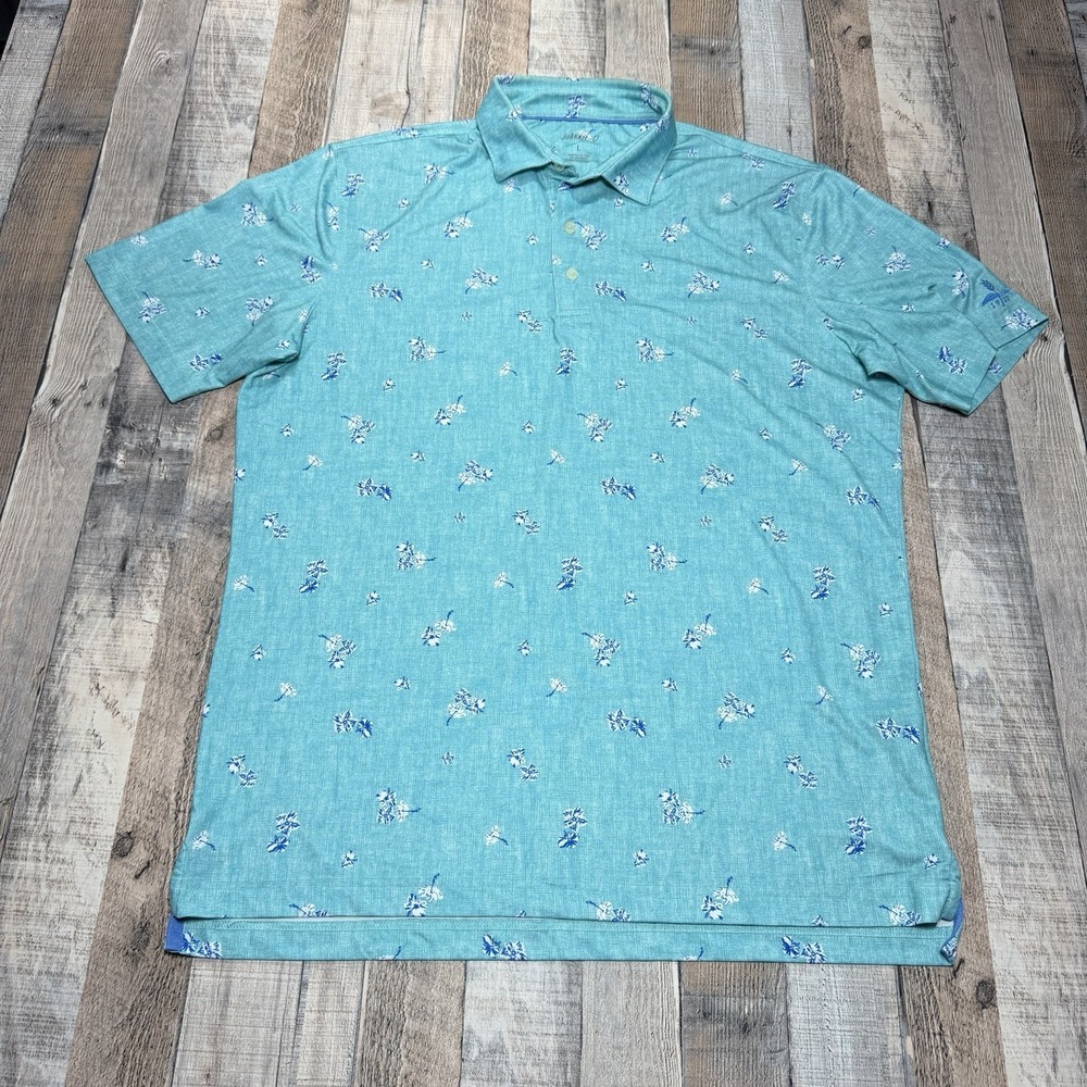 Johnnie-O Polo Shirt Mens Large Blue Floral Golf Performance Stretch Casual AOP